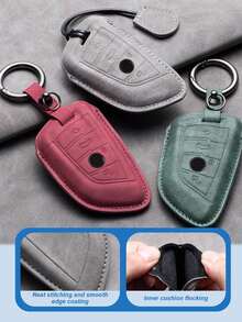 3 Series, 5 Series, X1, X3, X4, X5, X6, 118i, 525Li, 530 Key Holder - Genuine Leather Key Fob Cover, 3D Molded Full Wrap Design With Metal Ring And Strap, Won't Block Signal, Soft Suede Material, Premium Design - Key Shell - View 7
