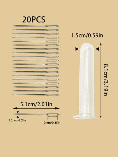 20 kim thêu bằng thép không gỉ 2.01 inch với lỗ kim lớn, dễ xỏ chỉ, thích hợp cho thêu ruy băng, trang trí nhà cửa DIY và làm phụ kiện thời trang.