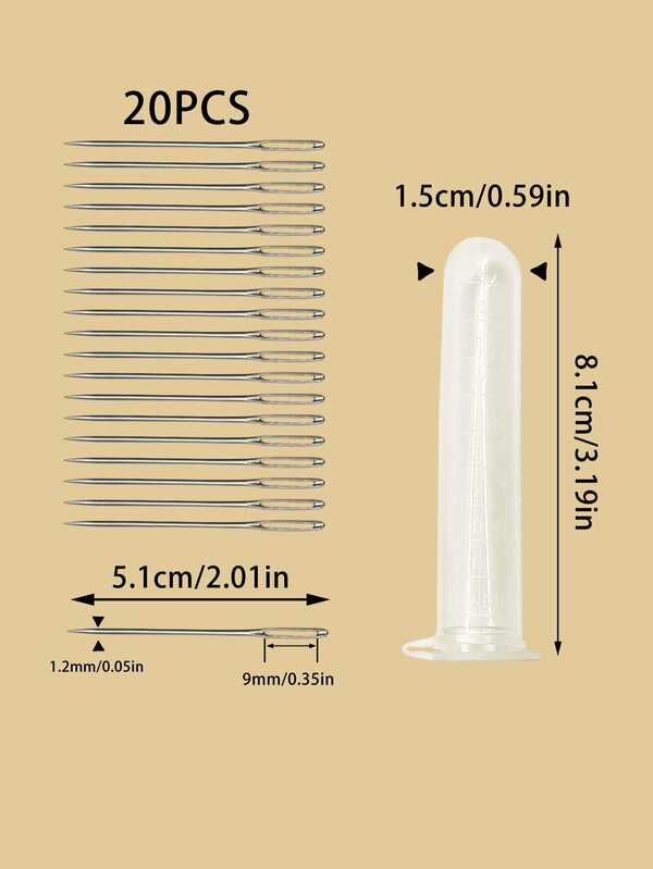 20 piezas Agujas de bordado de acero inoxidable de 2,01 pulgadas con ojos grandes, fáciles de enhebrar, adecuadas para bordado de cintas, decoración del hogar DIY y fabricación de accesorios de moda