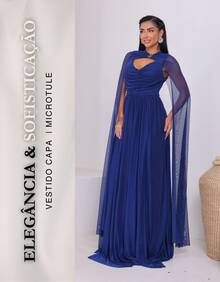 Women's Long Party Dress With Slit, Cape Sleeves, Gathered Bust And Brooch, Solid Color, Elegant, For New Year's Eve, Wedding, Bridesmaid, Graduation. - 藏蓝色 - 查看 2