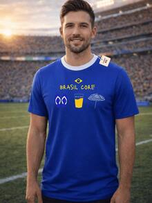 Men's T-Shirt BR World Cup Brazil Core Summer Printed Blouse New Release Soft Fabric 26.1 - Màu xanh lam - Xem 1