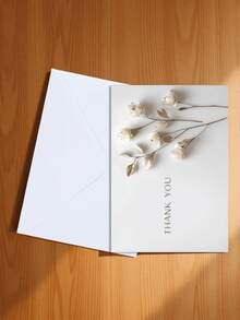 1张精美3D纸艺白玫瑰感谢贺卡，简约米色背景，饰以干枯枝条，“谢谢！”竖版设计，适合向亲朋好友表达感激之情、节日祝福及其他艺术表达（包含1张贺卡和1个信封，尺寸为4.3英寸 x 6.3英寸）。 - 款式B - 查看 21