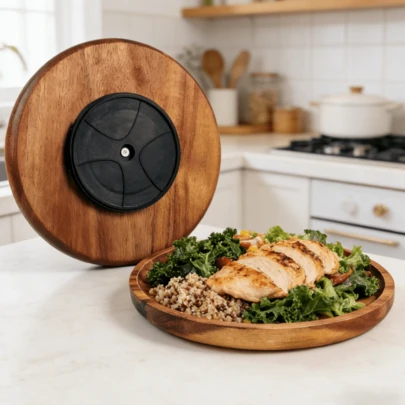 加厚创意旋转托盘 - 木质托盘、餐盘、多功能托盘、盘子、餐具 - 旋转设计，厨房收纳转盘，适用于家庭/餐厅/台面/餐桌/食品储藏室，是节日礼物的理想之选，也可作为浴室托盘、装饰托盘、木质托盘、厨房用品、家居/客厅装饰、母亲节礼物。