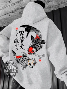 Comfortable Basic Sweatshirt For Everyday Wear. Japanese Carp Art Streetwear Urban Culture Street Fashion Graffiti Skater Skateboarding Unisex Men's Women's Sweatshirt 50% Cotton 50% Polyester Top Premium Streetwear New Release Immediate Shipping Various Colors!! - 灰色 - 查看 1