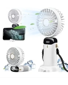 DOSYU Ventilador de Mano Recargable USB - Mini y Portátil, 5 Velocidades, 4200mAh, con Base -deal para Escritorio  Material ABS, USB, 5 Medidas 188x90x46,5 mm,  Peso 190 g Abanico - Blanco - Ver 9