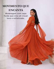 Women's Long Party Dress With Slit, Cape Sleeves, Gathered Bust And Brooch, Solid Color, Elegant, For New Year's Eve, Wedding, Bridesmaid, Graduation. - 紅陶 - 查看 3