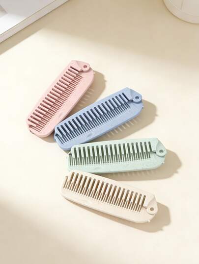 4 قطع مشط شعر وماكياج قابل للطي مصنوع من قش القمح: محمول، للرجال والنساء - مثالي للسفر