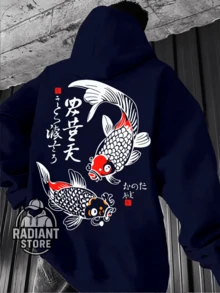Comfortable Basic Sweatshirt For Everyday Wear. Japanese Carp Art Streetwear Urban Culture Street Fashion Graffiti Skater Skateboarding Unisex Men's Women's Sweatshirt 50% Cotton 50% Polyester Top Premium Streetwear New Release Immediate Shipping Various Colors!! - 藏蓝色 - 查看 1