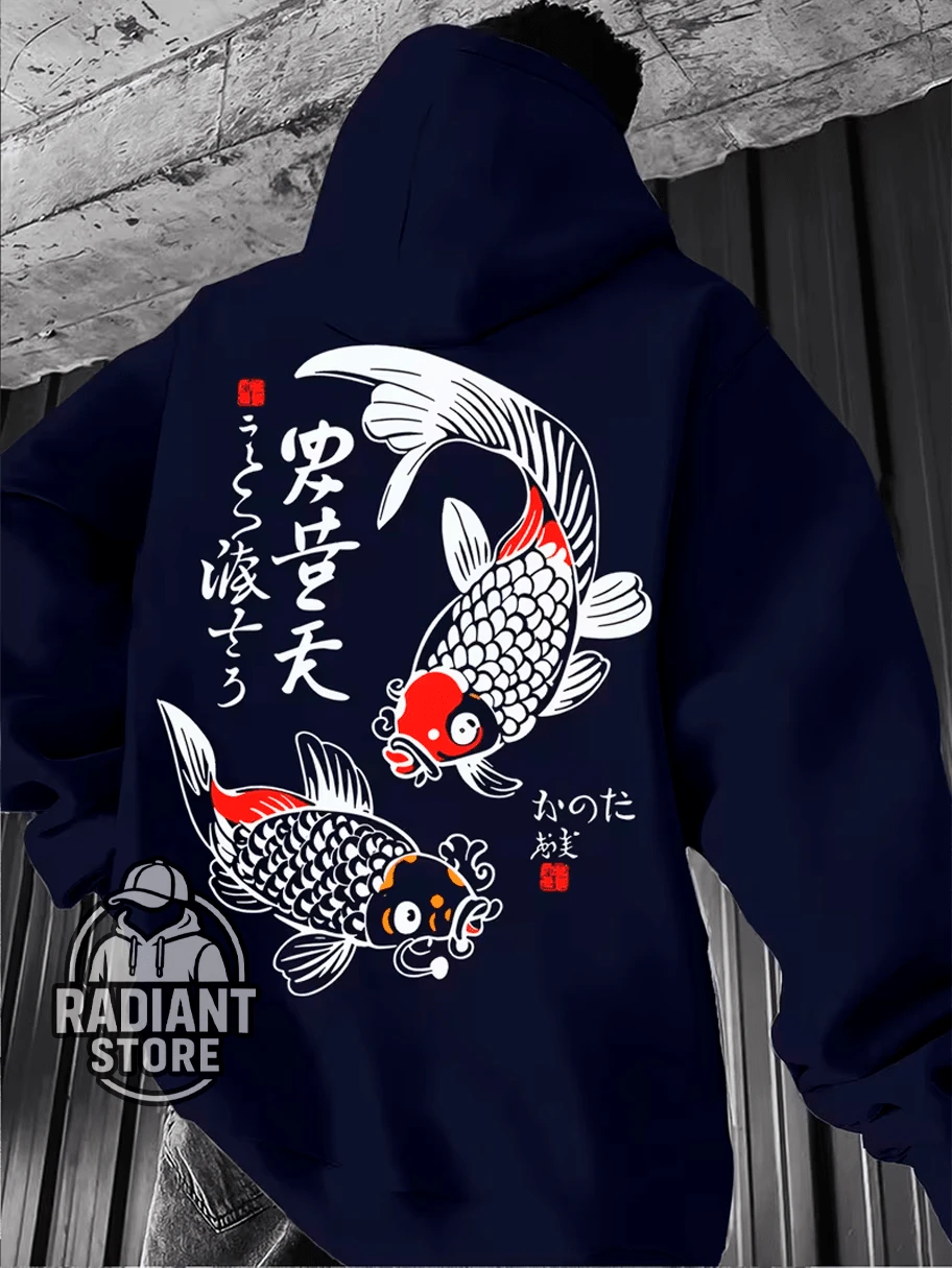 Comfortable Basic Sweatshirt For Everyday Wear. Japanese Carp Art Streetwear Urban Culture Street Fashion Graffiti Skater Skateboarding Unisex Men's Women's Sweatshirt 50% Cotton 50% Polyester Top Premium Streetwear New Release Immediate Shipping Various Colors!! - 藏蓝色 - 查看 1