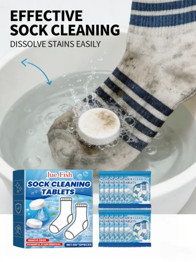 12Pcs Sock Deep Cleaning Sheet, Laundry Stain Remover Tablets For White Socks & Sneakers, Portable Color Protection Washing Paper, Effortless Grime Eraser, Travel-Friendly Concentrated Laundry Supplies, Instant Refresh For Dingy Socks, Must-Have Dorm Essentials