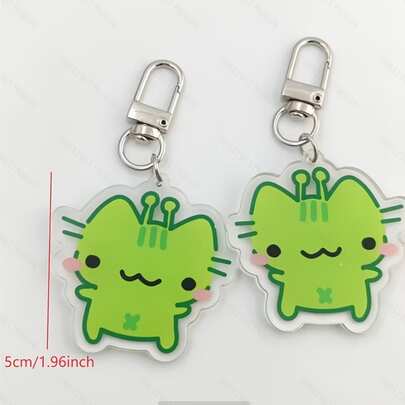 1/2 móc khóa hình mèo ngoài hành tinh xanh lá cây dễ thương 2D có râu và dấu X - Mặt dây chuyền acrylic hai mặt, thích hợp cho ba lô, túi xách, chìa khóa xe hơi và sử dụng hàng ngày; Món quà lý tưởng cho các cặp đôi, tiệc tùng và ngày lễ; Trang trí cá nhân hóa cho phụ kiện ô tô và túi xách