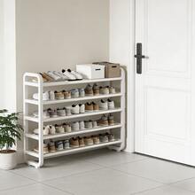 Space-Saving 5-Tier Shoe Rack, Durable, Narrow Design, Multi-Layer Craftsmanship, No Wood, Floor Mount, With Electricity-Free Use For Entryway And Dorm Storage, Living Room Compatible - 白色5層鞋架,可容納18雙鞋 - 查看 7