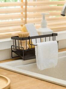 一套厨房水槽收纳架，带毛巾杆、自动沥水盘、海绵架，防锈碳钢材质，厨房水槽配件 - 彩色 - 查看 5