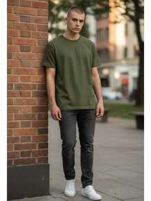 KIT 1/2/3 Plain Men's Premium T-Shirts Natural Colors 100% Cotton 30.1 Combed Comfort And Style - 軍綠色 - 查看 3