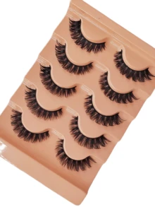 5 Pairs D Curl False Eyelashes 7D Fluffy Russian Volume Large Curl Mink-Like False Eyelashes - Black - View 3