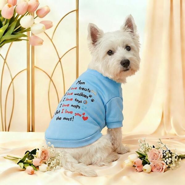 Áo hoodie in chữ "I Love You The Most" cho chó cưng, màu hồng/xanh dương, chủ đề Ngày của Mẹ, phù hợp cho chó nhỏ/trung bình, mèo, trang phục Ngày của Mẹ, quà tặng Ngày của Mẹ.