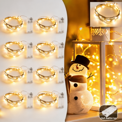 8 paquetes de 2M 20 luces LED de hadas a pilas, luces de cadena de colores blanco/blanco cálido/rosa/RGB que cambian de color para decoración de boda, fiesta, jardín y hogar