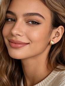 Charm-In Winged Heart Textured 18K Gold Plated Stud Earrings | Dainty Romantic Fashion Earrings For Women | Perfect For Everyday & Gifting Wear - Gold - View 2