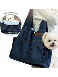 1pc Denim Pet Carrier Bag, Portable Handbag & Shoulder Bag, Suitable For Cats/Teddy/Poodle/Panda, Open Design Outdoor Backpack - Multicolor - View 8