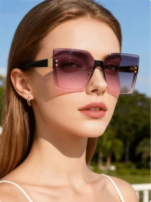 1 Pair Women's Fashion Decorative Glasses With Metal Rhinestone Trim, New European And American Style Metal Half-Frame Fashionable Glasses, Fashionable Rimless Flattering Glasses For Women, Suitable For Street Photography, Summer Beach Vacation, Outdoor Activities And Travel. - Dust On Top and Powder On Bottom - View 2