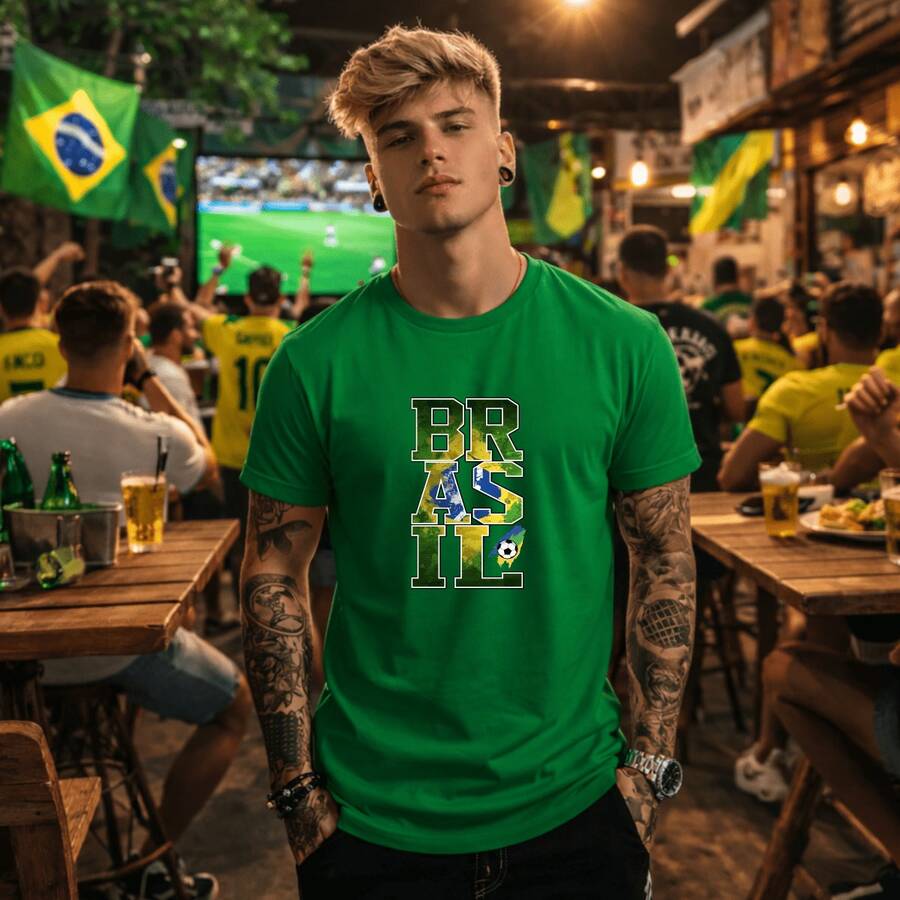 Camiseta Unissex Estampada Brasil Copa 2026 100% Algodão Premium Camiseta Streetwear Copa do Mundo Camisa Oversized Casual T-shirt Torcida Brasileira Rumo ao Hexa - Verde - Visão 1