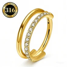 SENLANSP 1 chiếc khuyên mũi hai lớp bằng thép không gỉ 316L, đính đá CZ, kiểu bấm lỗ mũi, unisex, thích hợp đeo hàng ngày, dự tiệc và làm quà tặng. - vòng mũi - Xem 10