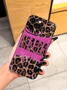 Cheetah,Leopard Print 1pc New Creative Leopard Print "Mama" Pattern Unique Phone Case Suitable Compatible With Apple 17 Pro Max/Air, 11/12/13/14 Plus, XR/7/8 Plus/15 Pro Max, Also Fits Series - Black - View 4