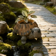 1pc Realistic Turtle Shaped Planter; Brown And Gray Textured Resin Turtle Shaped Planter, Realistic Turtle Shell Detail Simulated Succulent Plant Pot Sculpture, Country Style Animal Plant Display Rack, Suitable For Yard, Lawn, Patio, Spring And Summer Outdoor Backyard Landscape Decoration And Gift - One Size - View 7