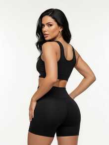 Kit Of 2: Top And Shorts Set, High-Waisted Shaping Gym Fashion For Women - 黑色/黑色 - 查看 4