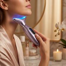 500mAh可充电面部颈部美容按摩器，家用颈脸按摩器，振动加热按摩仪，女士护肤礼品，圣诞礼物 - 彩色 - 查看 4