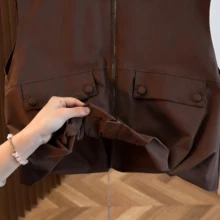 Áo vest siêu ngắn không tay dành cho nữ, màu trơn tươi mát mùa thu, vạt áo phồng, cổ tròn có khóa kéo, thời trang và đa năng, ôm sát cơ thể mùa hè. - Cà phê nâu - Xem 8