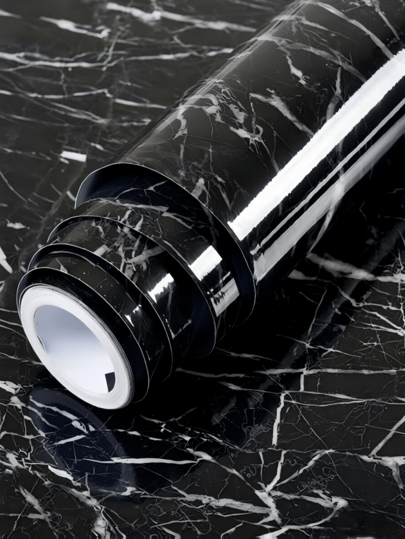 1 Roll Black Marble Self-Adhesive Wallpaper - Vinyl Contact Paper Suitable For Countertops, Cabinets And Walls. Waterproof, Removable Black Stone Decor