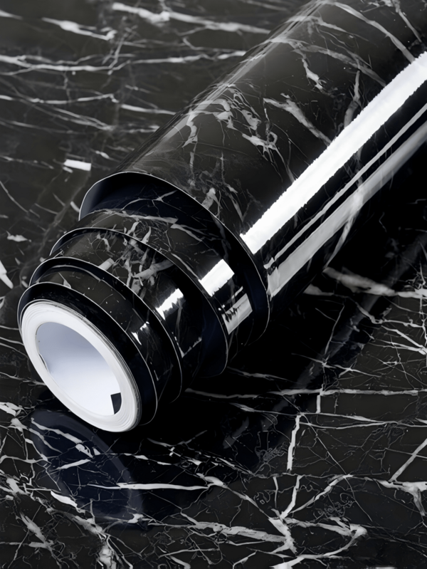 1 rollo de papel tapiz autoadhesivo de mármol negro - Papel de contacto de vinilo apto para encimeras, armarios y paredes. Decoración de piedra negra impermeable y removible