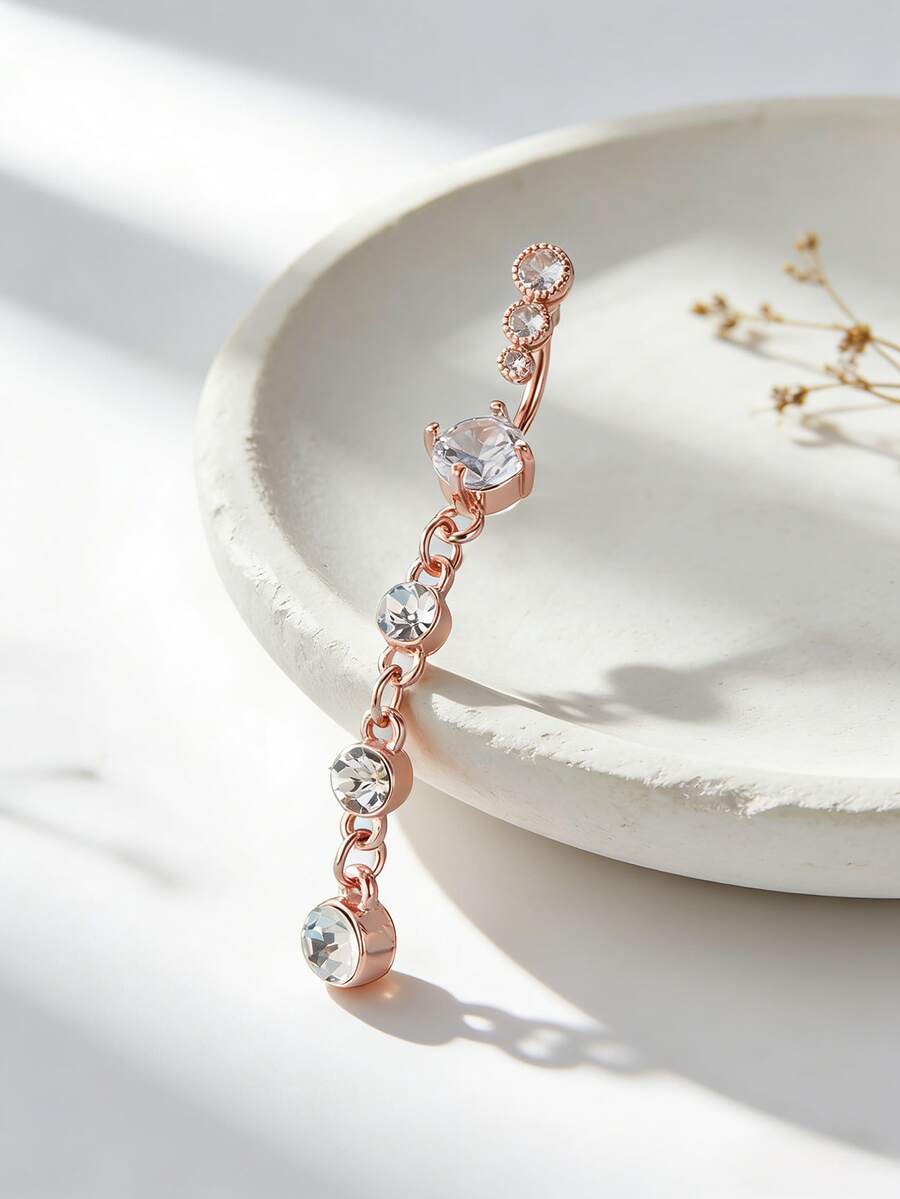 1 chiếc khuyên rốn dài đính đá Zirconia - Hoa hồng vàng - Xem 1