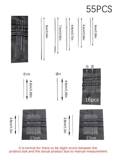 55pcs F4A Hand Sewing Needle Set, Multi-Size & Multi-Style Household Sewing Needles, Suitable For DIY Sewing, Daily Clothing Repair, Embroidery, Fabric Crafts And Various Household Sewing Needs