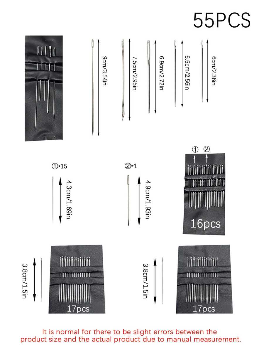 55件套F4A手缝针套装,多种尺寸和款式,适用于DIY缝纫、日常服装修补、刺绣、布艺制作及各种家庭缝纫需求。 - 縫紉針 - 查看 1