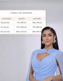 Women's Long Party Dress With Slit, Cape Sleeves, Gathered Bust And Brooch, Solid Color, Elegant, For New Year's Eve, Wedding, Bridesmaid, Graduation. - 寧靜藍 - 查看 8