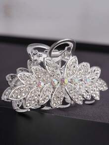 1pc Shiny Silver Rhinestone Hair Claw Clip, Women Metal Hair Accessory Summer Outfits Hair Clips - Multicolor - View 1