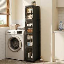 4-Tier Slim Room Storage Cabinet, Narrow Rolling Organizer With Wheels, Adjustable Shelves, Magnetic Doors, Waterproof And Stable Bathroom Storage Organizer, Slim Storage Cabinet For Small Spaces  (Black) - 黑色 - 查看 4