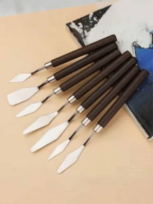 1件装油画调色刀，木质平头不锈钢刮刀，油画丙烯水彩颜料混合刮刀 - 彩色 - 查看 7