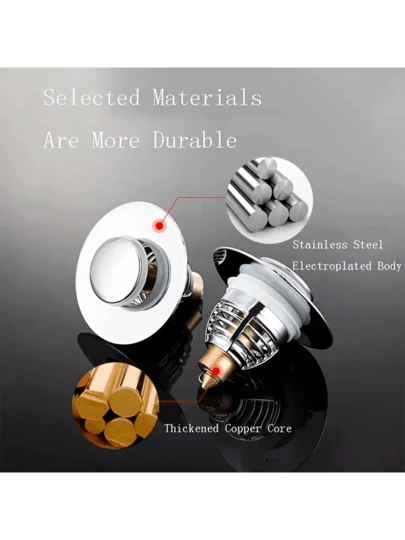 1 pieza Tapón universal para lavabo de baño, tapón de drenaje anti-obstrucción, tipo de presión para bañera, tapón de agua multifunción redondo para el hogar y el baño, accesorios sanitarios para grifos, accesorios de baño esenciales para el hogar