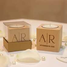 Personalized Wooden Candle Holder - Customized Engraved Wedding Guest Gifts Wholesale, Wedding Gifts, Personalized Candles, Engraved Candles, Custom Candles, Bridal Shower Favors, Rustic Wedding Gifts, Guest Thank You Gifts, Engraved Gifts, Personalized Gifts, Wedding Decor Candles, Custom Name Candles, Wedding Candles Wholesale, Party Favor Candles - Natural Wood Color - View 4