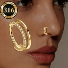 SENLANSP 1 chiếc khuyên mũi hai lớp bằng thép không gỉ 316L, đính đá CZ, kiểu bấm lỗ mũi, unisex, thích hợp đeo hàng ngày, dự tiệc và làm quà tặng. - vòng mũi - Xem 5