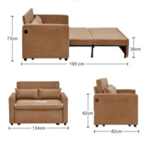 Minimalistisk, elegant och lätt 3-i-1 tvåsits bäddsoffa med glidande konvertibel funktion, USB-laddning, perfekt för tupplurar, beige - Orange - Visa 4