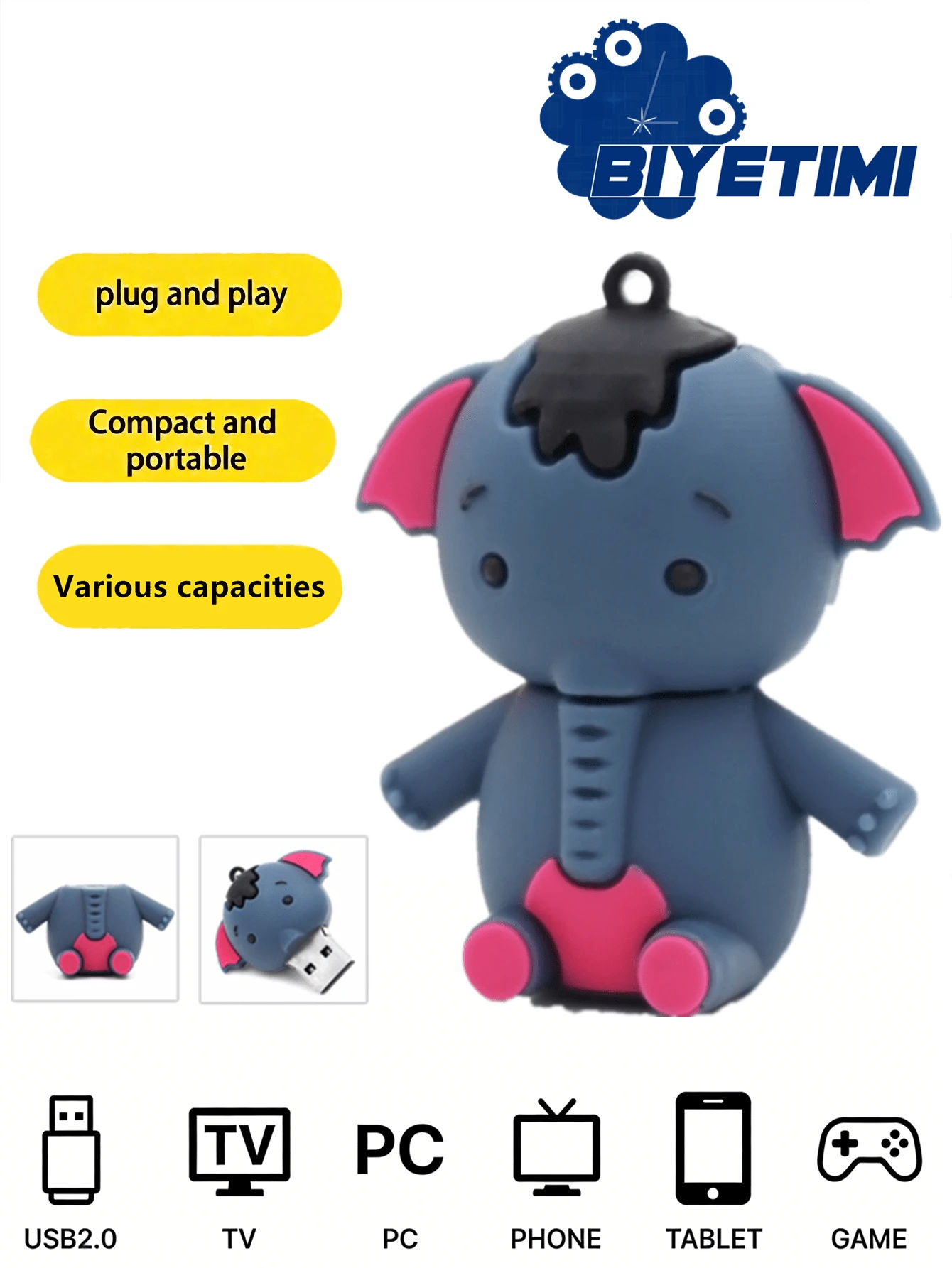 Bộ quà tặng USB Biyetimi 128GB hình mèo đen dễ thương, USB 64GB hình cún con hoạt hình 2.0, USB 32GB, USB 64GB, quà tặng cho bé gái. - Màu xanh lam - Xem 1