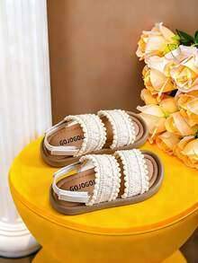 女童波西米亚风蕾丝凉鞋：轻便防滑沙滩派对鞋 - 米色 - 查看 2