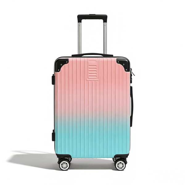 Juego de 6 piezas de equipaje con rayas verticales degradadas de rosa a azul | Candado de combinación TSA | Carcasa rígida de ABS+PC | Ruedas giratorias de 360° | Juego de maletas a juego para la familia