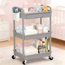 3 Tier Rolling Cart With Drawer, Bathroom Storage Organizer With 2 Lockable Wheels, Multifunctional Rolling Storage Cart For Bathroom, Kitchen, Office, Craft, Makeup, Baby Essentials, White - 灰色的 - 查看 6