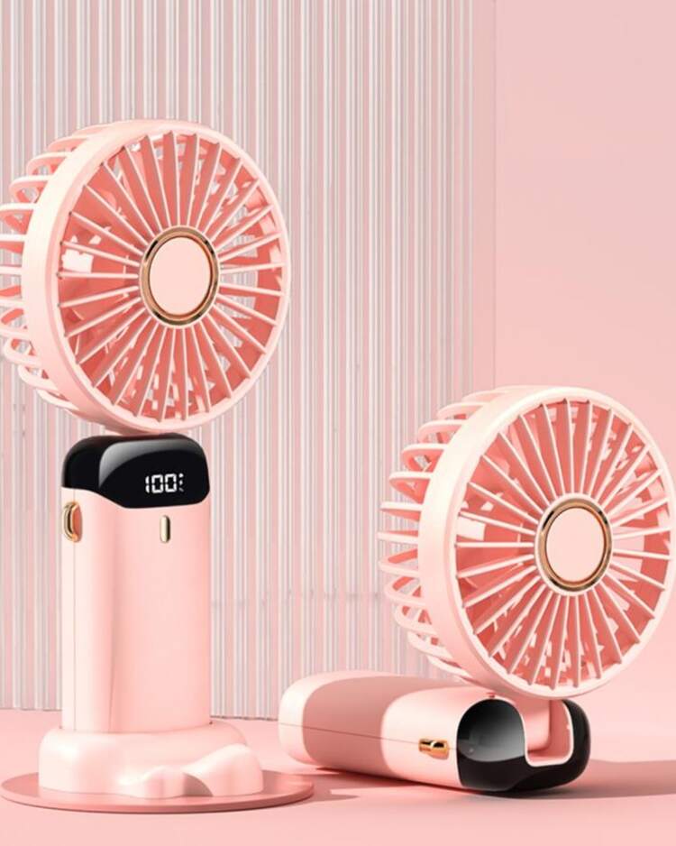 DOSYU Ventilador de Mano Recargable USB - Mini y Portátil, 5 Velocidades, 4200mAh, con Base -deal para Escritorio  Material ABS, USB, 5 Medidas 188x90x46,5 mm,  Peso 190 g Abanico - ROSA - Añade 8
