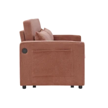 Minimalistisk, elegant och lätt 3-i-1 tvåsits bäddsoffa med glidande konvertibel funktion, USB-laddning, perfekt för tupplurar, beige - Orange - Visa 11